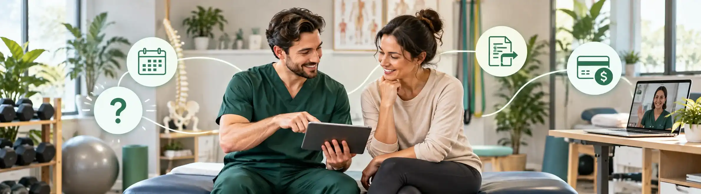 Injurease clinician helping a patient understand appointments, referrals, billing pathways, Telehealth and the injury recovery process.