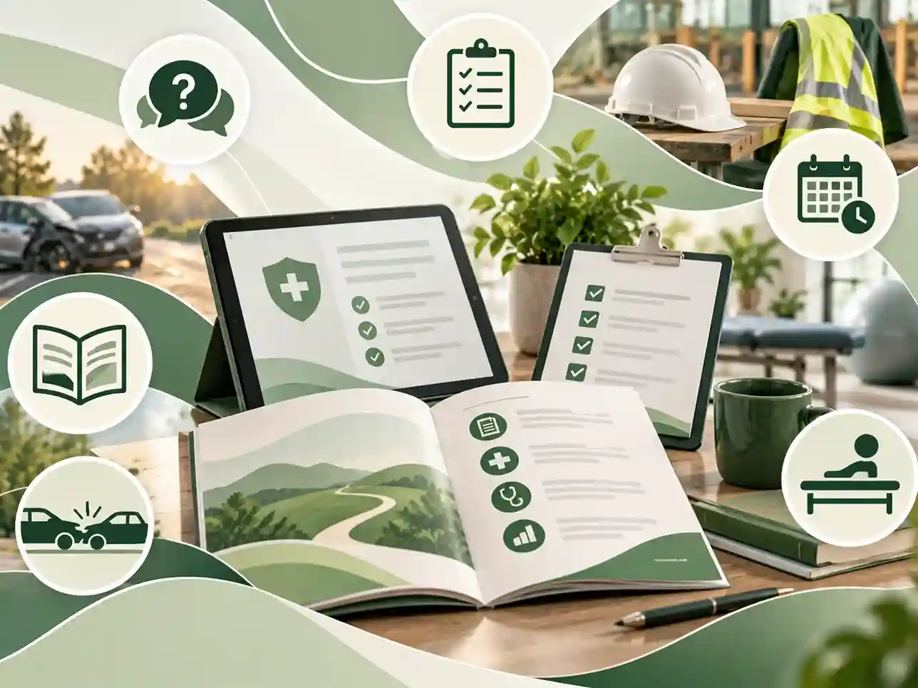Patient resources desk with recovery information, claim support documents and injury guidance for WorkCover and CTP recovery.