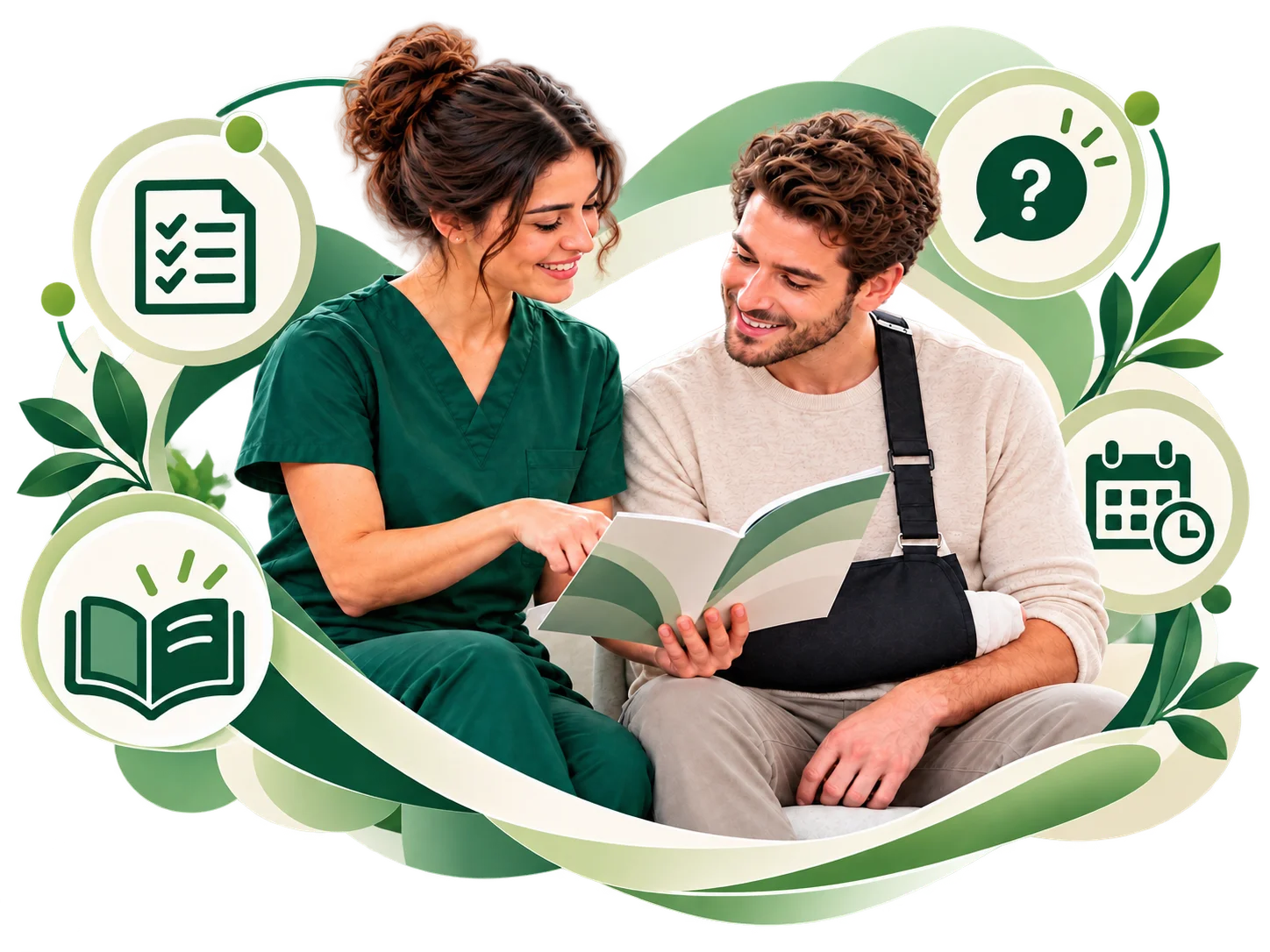 Injurease clinician helping an injured patient with clear information, recovery guidance and patient resources after an injury.