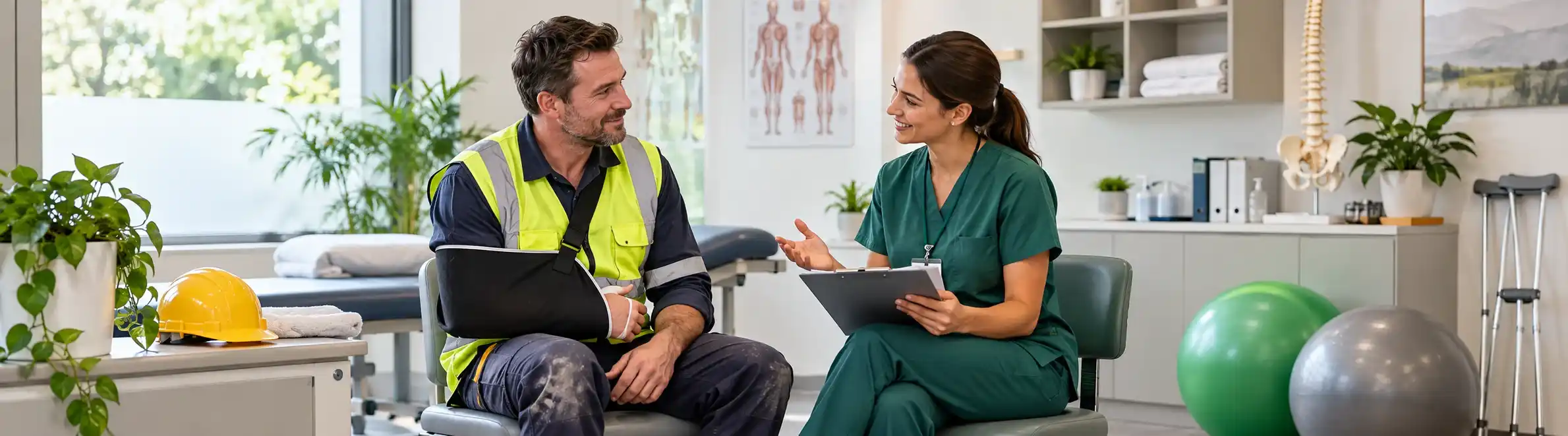 Injurease clinician supporting an injured worker with WorkCover recovery guidance, medical assessment and return-to-work planning.