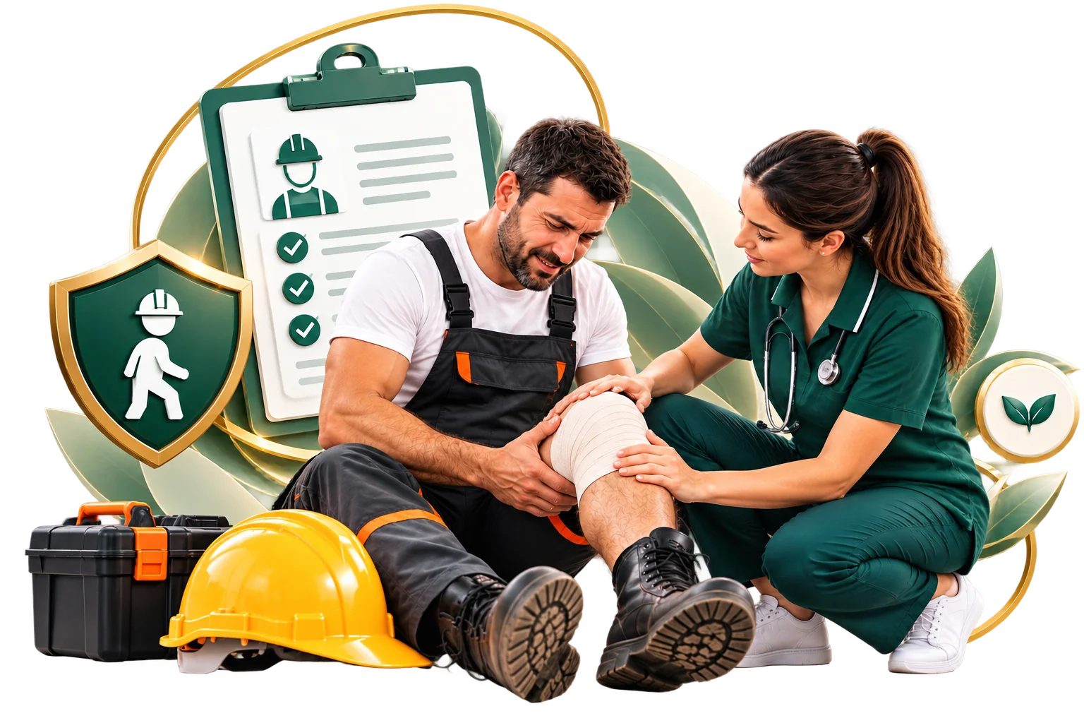 Healthcare professional supporting an injured worker with a workplace injury as part of WorkCover recovery care in Sydney.