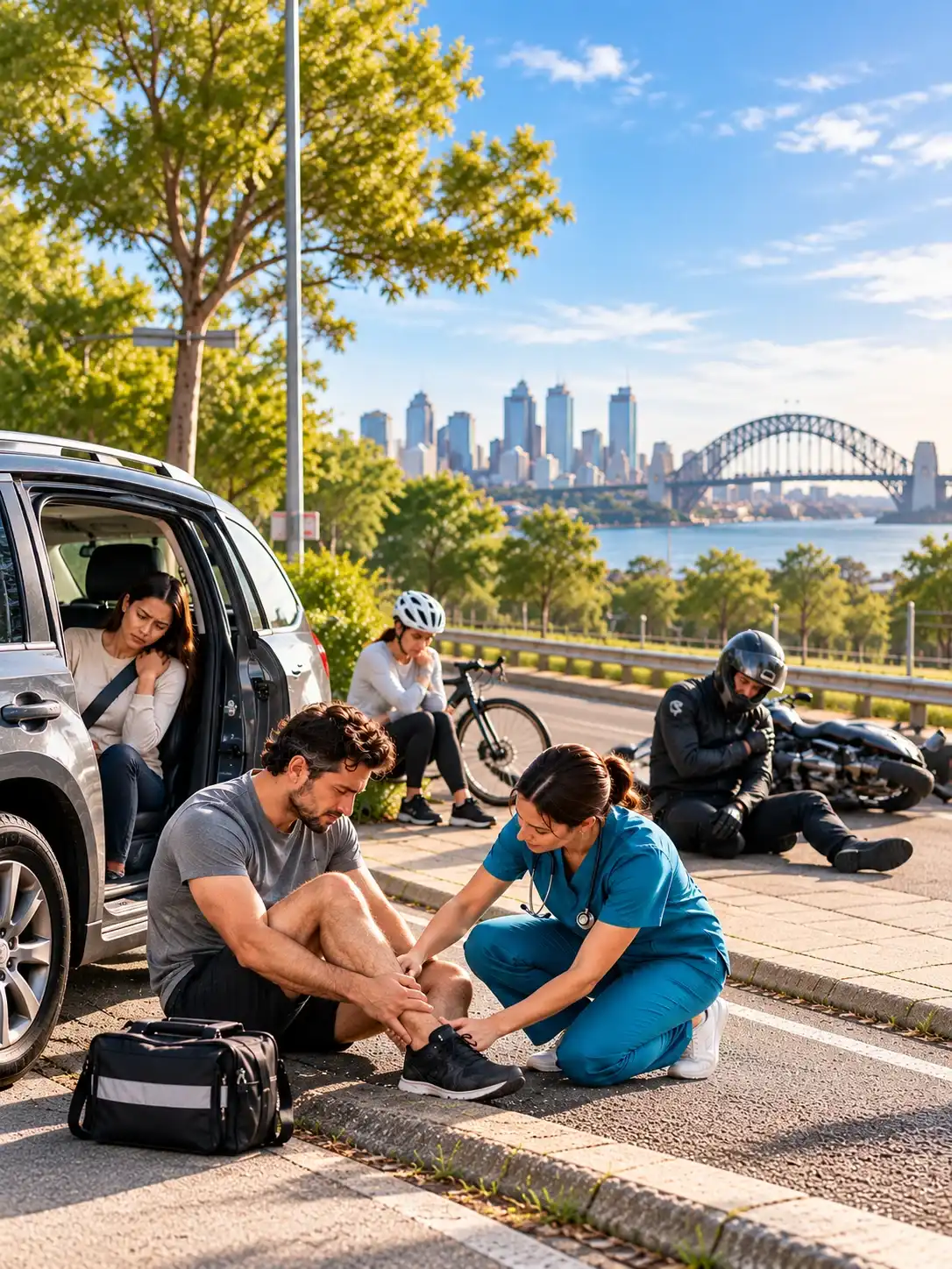 Road accident patients including drivers, passengers, cyclists and motorcyclists receiving injury support in NSW.